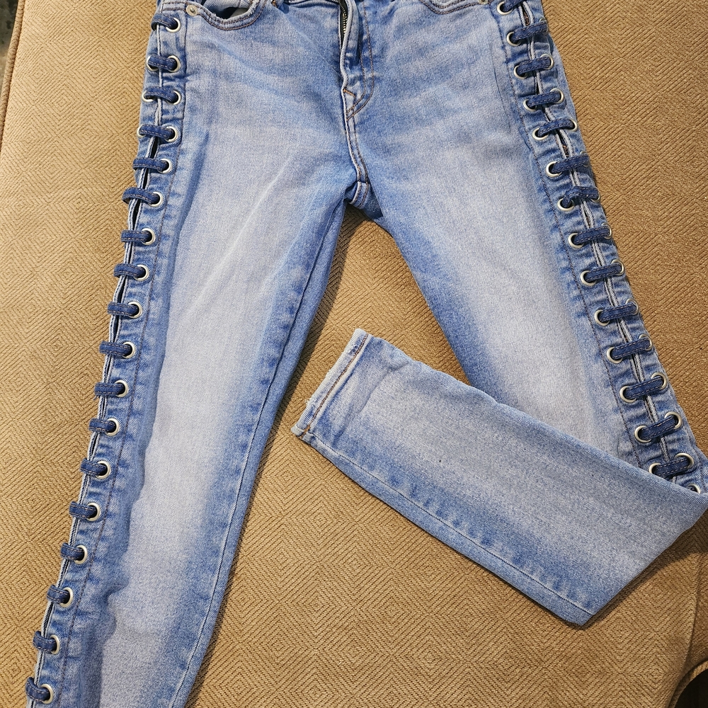True Religion Light Blue Lace-Up Skinny Jeans